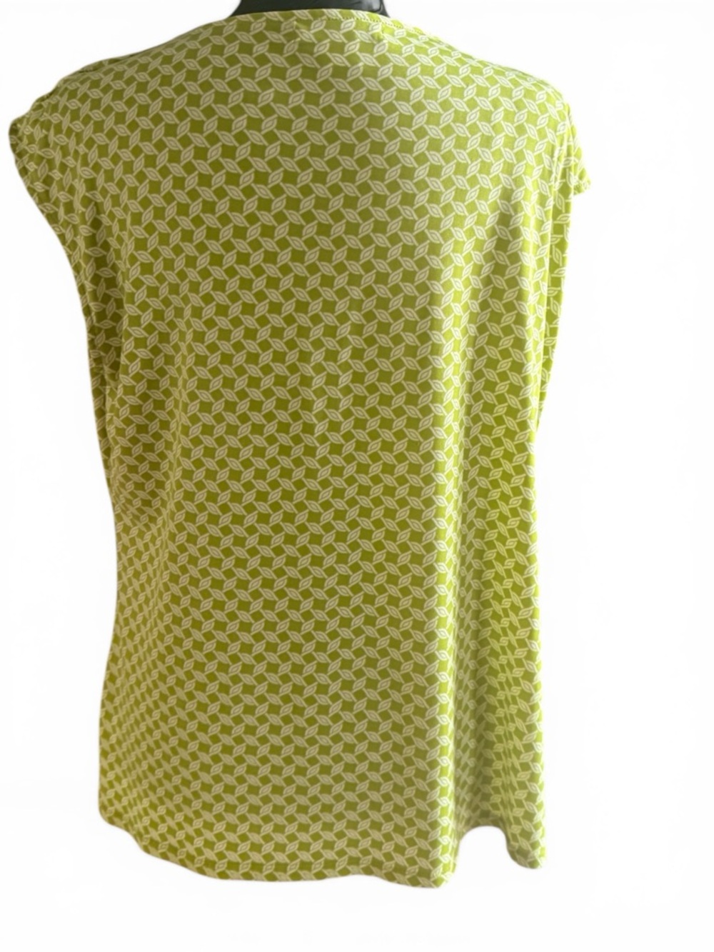 Liz Claiborne Petite XL Green Geometric Print Pleated Blouse Cap Sleeve - Picture 4 of 7
